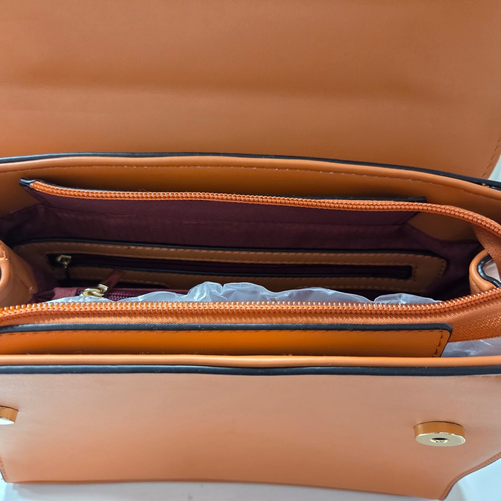 American Bee Colorblock Satchel and Wallet 2-in-1 Set Orange Tan - Picture 5 of 7